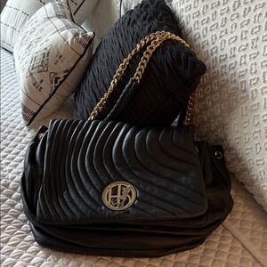 Henri Bendel Black Shoulder Bag with Gold Chain Accent